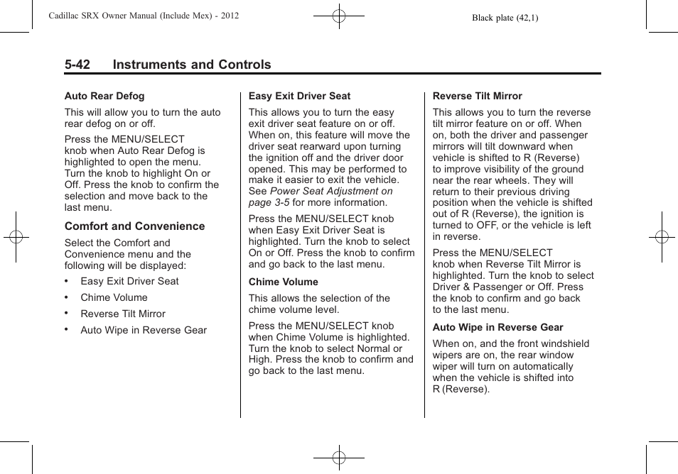 42 instruments and controls | Cadillac 2012 SRX User Manual | Page 174 / 512