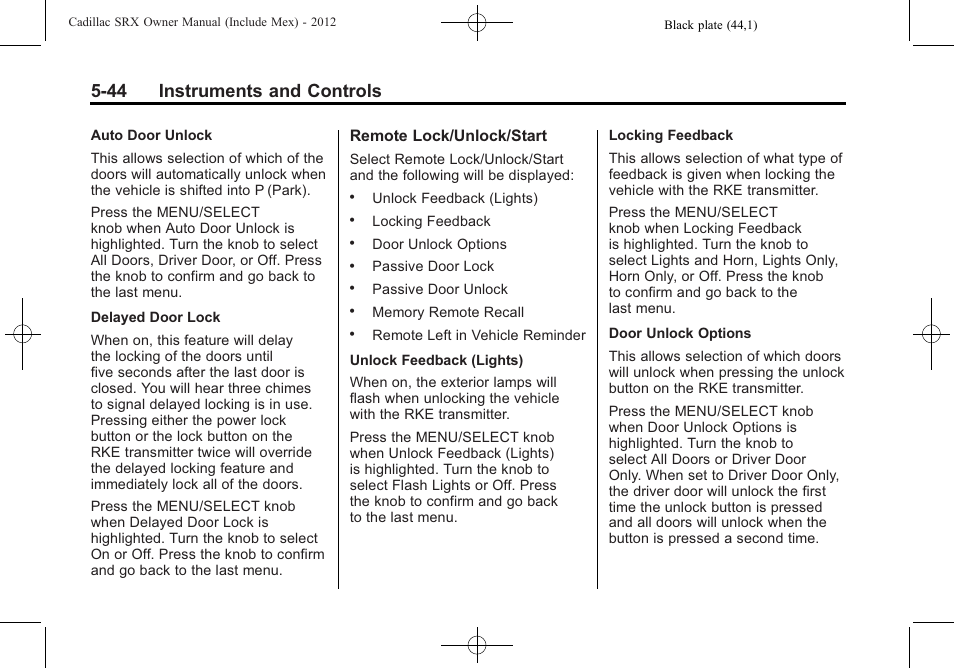 44 instruments and controls | Cadillac 2012 SRX User Manual | Page 176 / 512