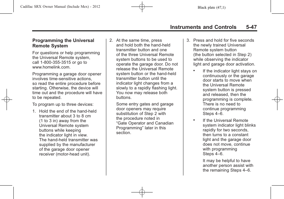 Instruments and controls 5-47 | Cadillac 2012 SRX User Manual | Page 179 / 512