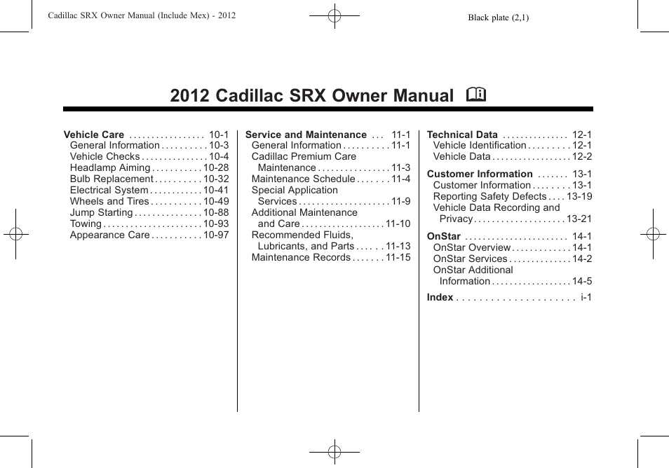 2012 cadillac srx owner manual m | Cadillac 2012 SRX User Manual | Page 2 / 512