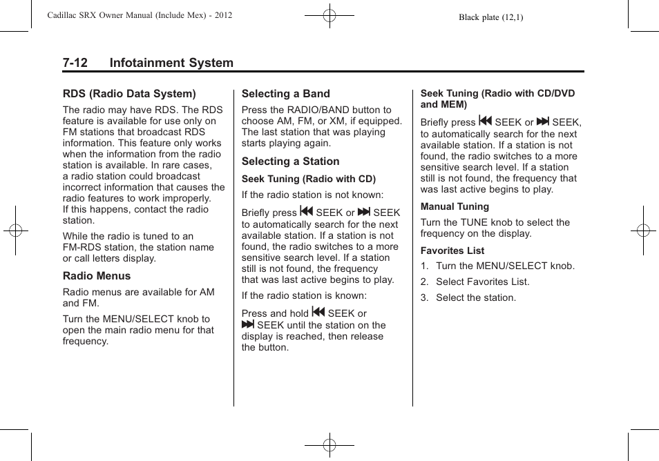 Cadillac 2012 SRX User Manual | Page 204 / 512