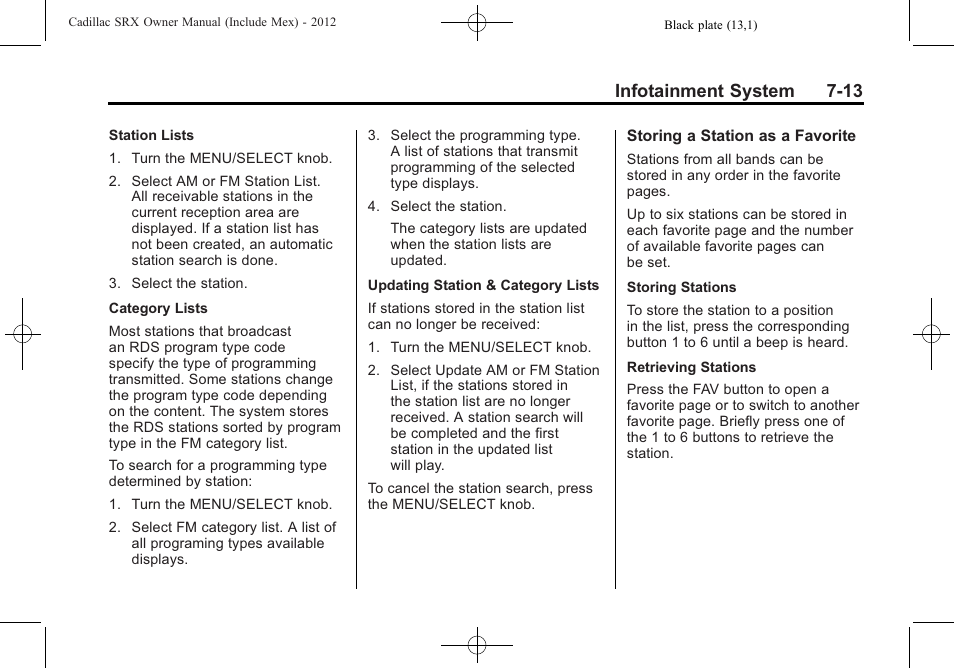Infotainment system 7-13 | Cadillac 2012 SRX User Manual | Page 205 / 512