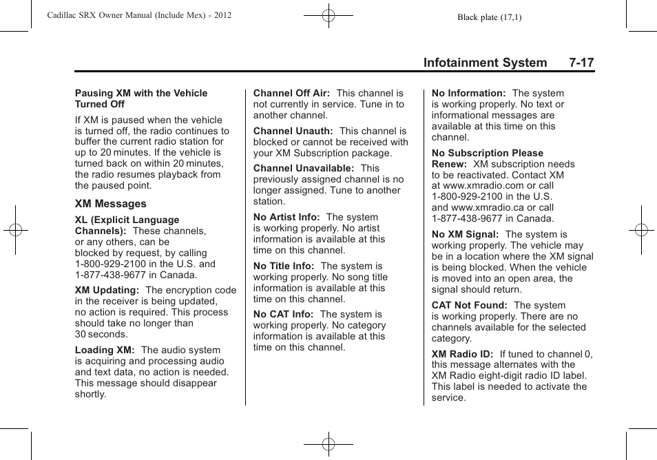 Infotainment system 7-17 | Cadillac 2012 SRX User Manual | Page 209 / 512