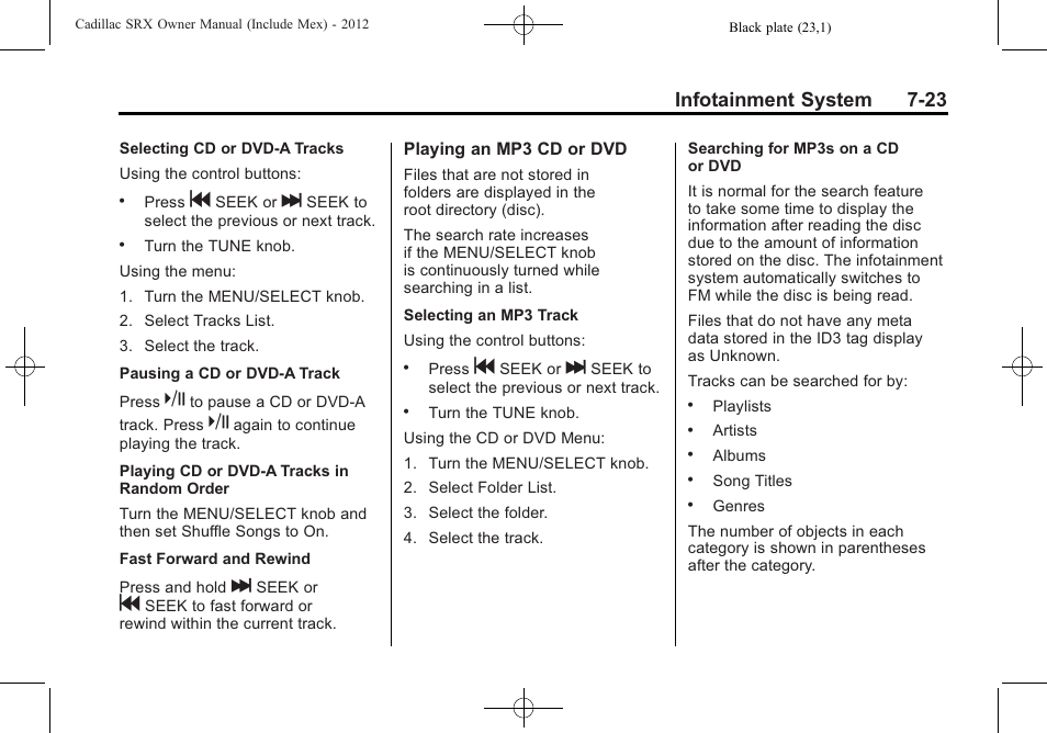 Infotainment system 7-23 | Cadillac 2012 SRX User Manual | Page 215 / 512