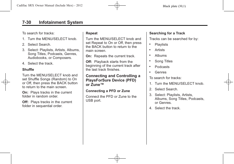 30 infotainment system | Cadillac 2012 SRX User Manual | Page 222 / 512