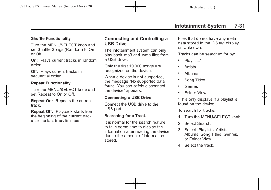 Infotainment system 7-31 | Cadillac 2012 SRX User Manual | Page 223 / 512