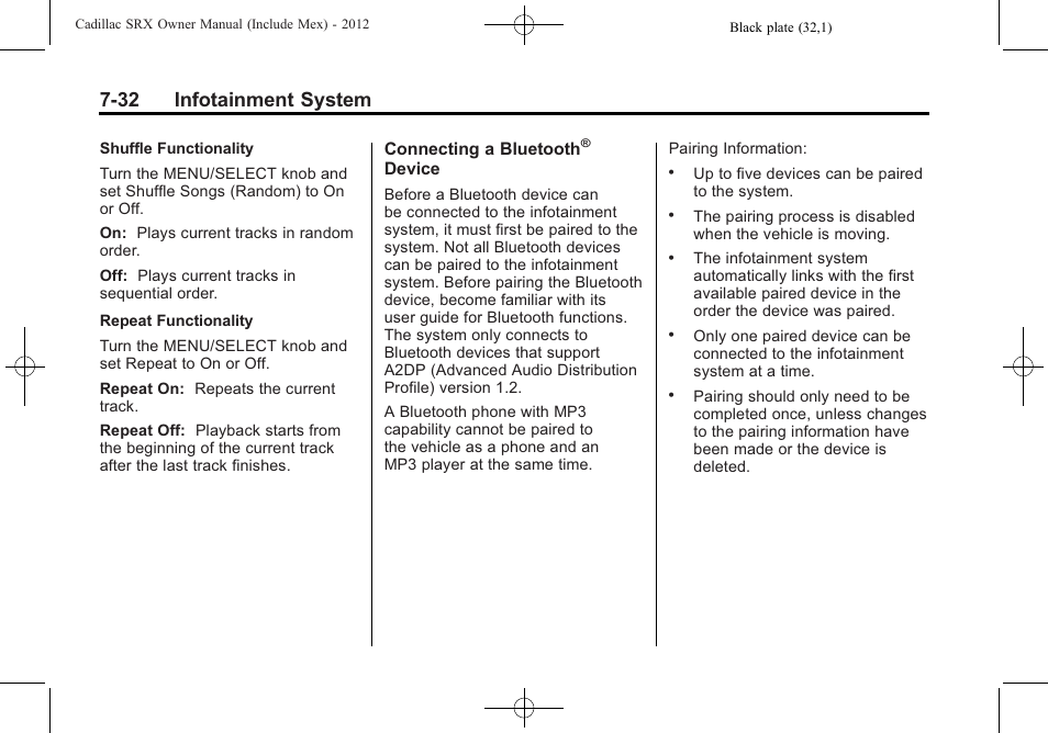 32 infotainment system | Cadillac 2012 SRX User Manual | Page 224 / 512