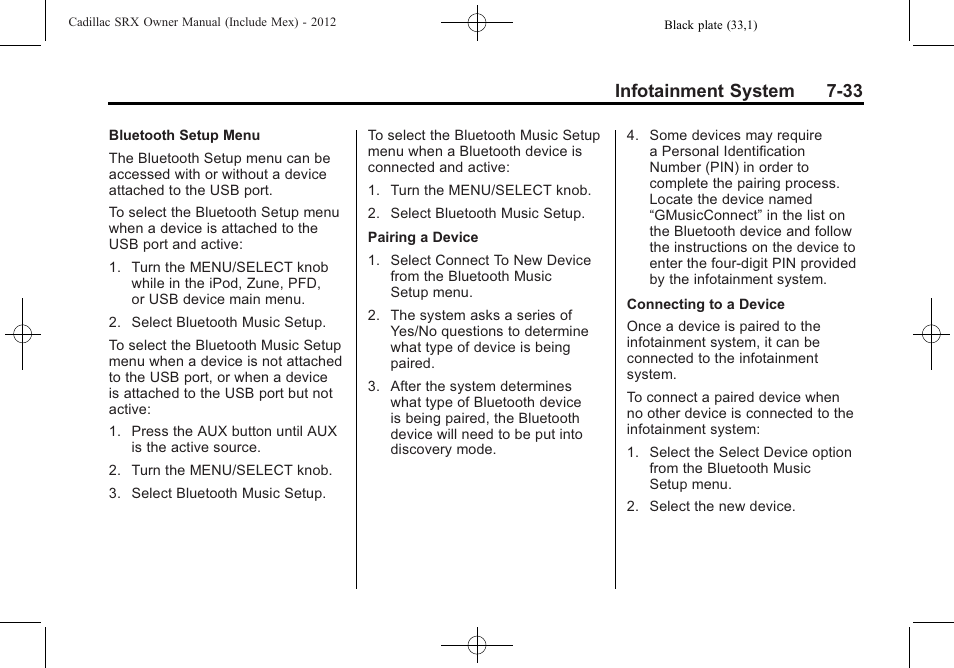 Infotainment system 7-33 | Cadillac 2012 SRX User Manual | Page 225 / 512