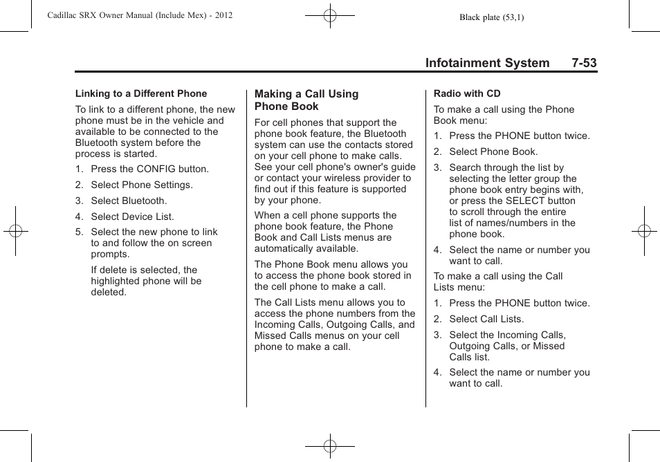 Infotainment system 7-53 | Cadillac 2012 SRX User Manual | Page 245 / 512