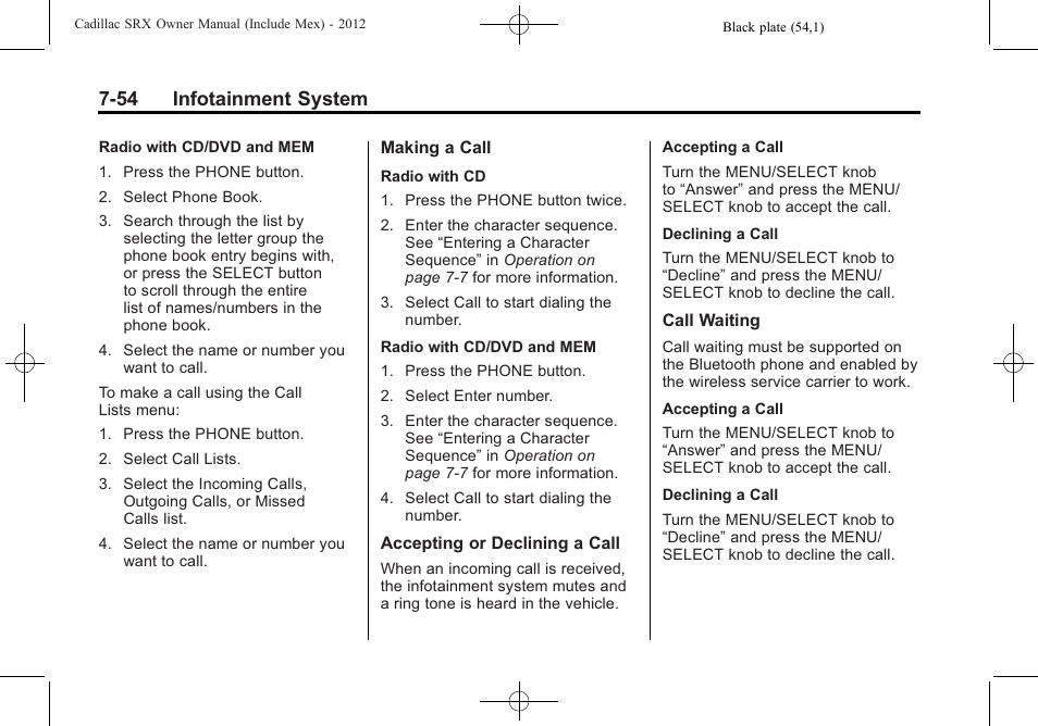 54 infotainment system | Cadillac 2012 SRX User Manual | Page 246 / 512