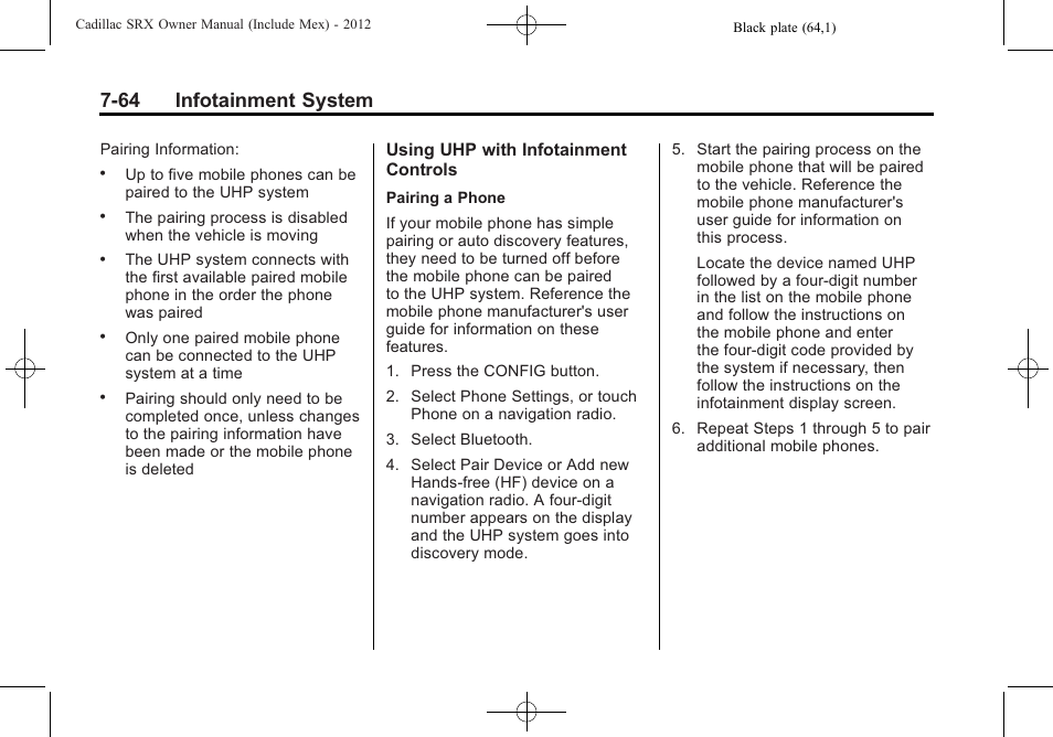 64 infotainment system | Cadillac 2012 SRX User Manual | Page 256 / 512