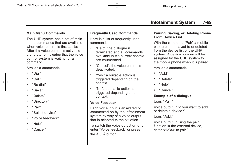 Infotainment system 7-69 | Cadillac 2012 SRX User Manual | Page 261 / 512