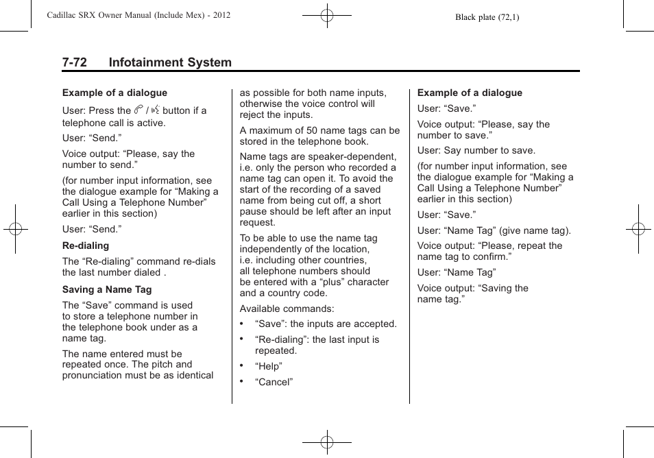 72 infotainment system | Cadillac 2012 SRX User Manual | Page 264 / 512