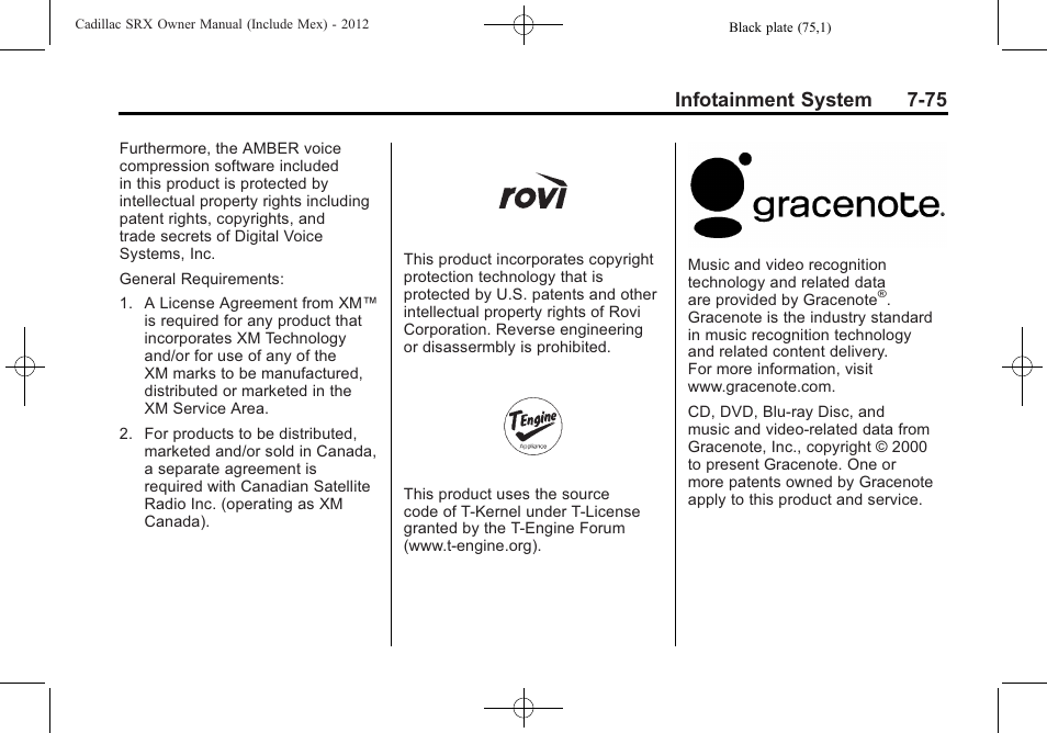 Infotainment system 7-75 | Cadillac 2012 SRX User Manual | Page 267 / 512