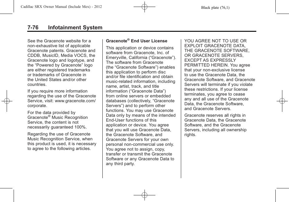 76 infotainment system | Cadillac 2012 SRX User Manual | Page 268 / 512