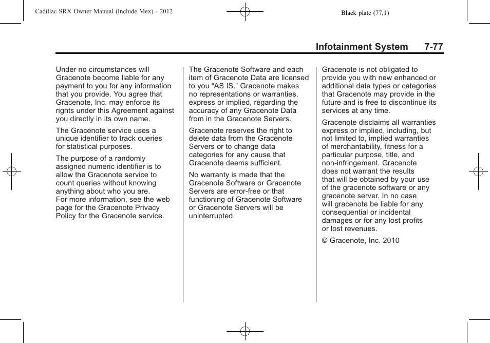 Infotainment system 7-77 | Cadillac 2012 SRX User Manual | Page 269 / 512