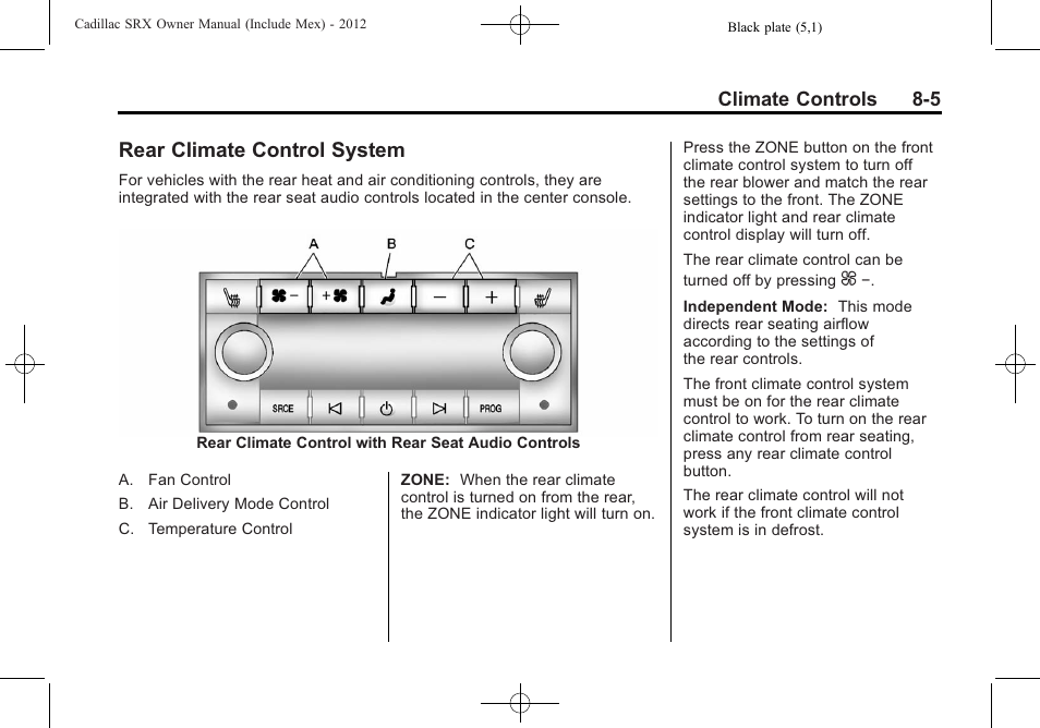 Rear climate control system, Rear climate control, System -5 | Cadillac 2012 SRX User Manual | Page 275 / 512