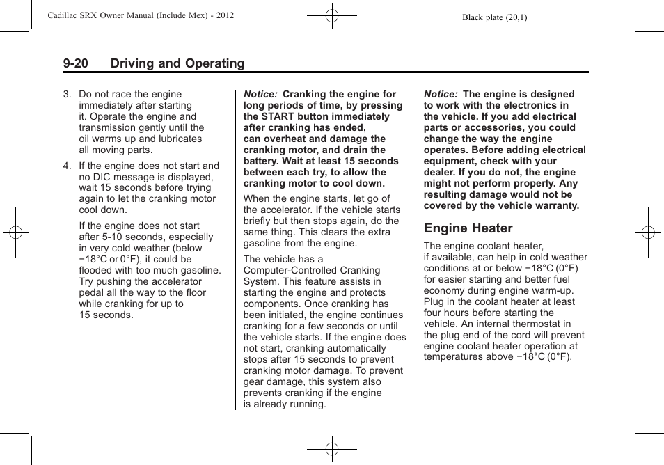 Engine heater, Engine heater -20 | Cadillac 2012 SRX User Manual | Page 298 / 512