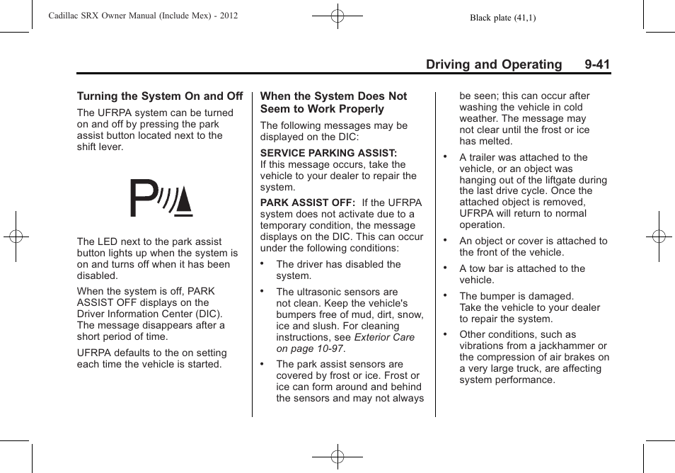 Driving and operating 9-41 | Cadillac 2012 SRX User Manual | Page 319 / 512