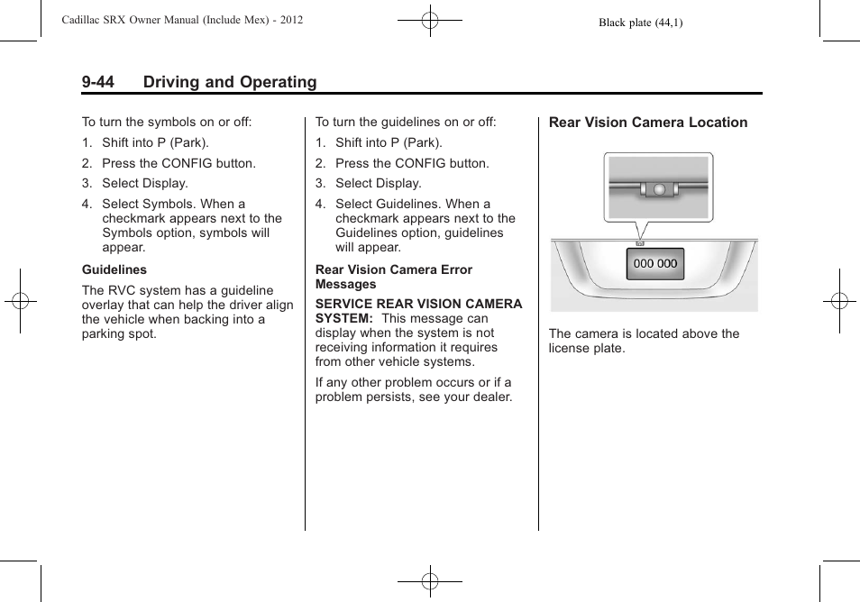 44 driving and operating | Cadillac 2012 SRX User Manual | Page 322 / 512