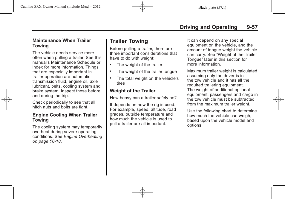 Trailer towing, Trailer towing -57, And can | Driving and operating 9-57 | Cadillac 2012 SRX User Manual | Page 335 / 512