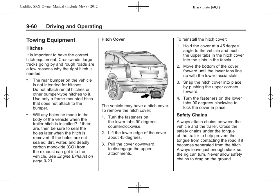 Towing equipment, Towing equipment -60, Task | 60 driving and operating | Cadillac 2012 SRX User Manual | Page 338 / 512