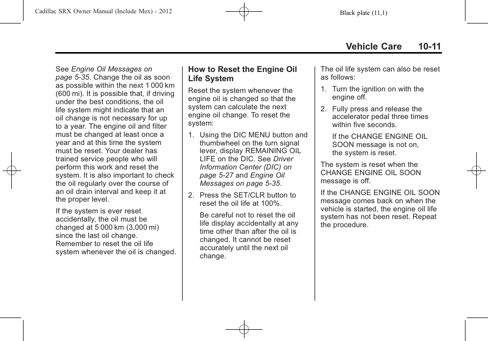 Vehicle care 10-11 | Cadillac 2012 SRX User Manual | Page 351 / 512