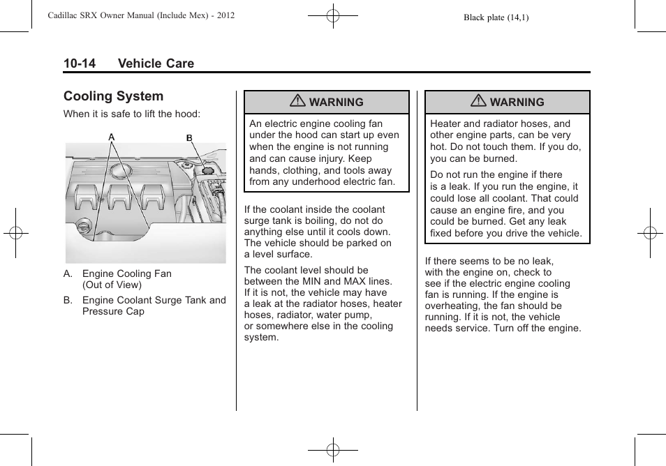 Cooling system, Cooling system -14 | Cadillac 2012 SRX User Manual | Page 354 / 512