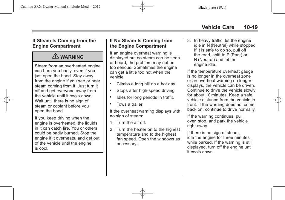 Vehicle care 10-19 | Cadillac 2012 SRX User Manual | Page 359 / 512