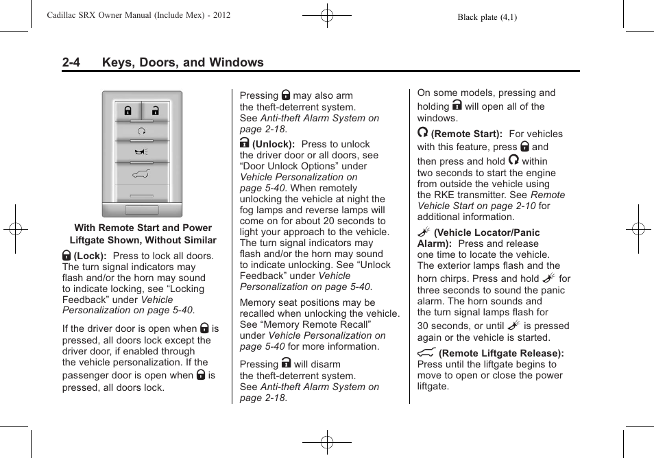 Cadillac 2012 SRX User Manual | Page 36 / 512