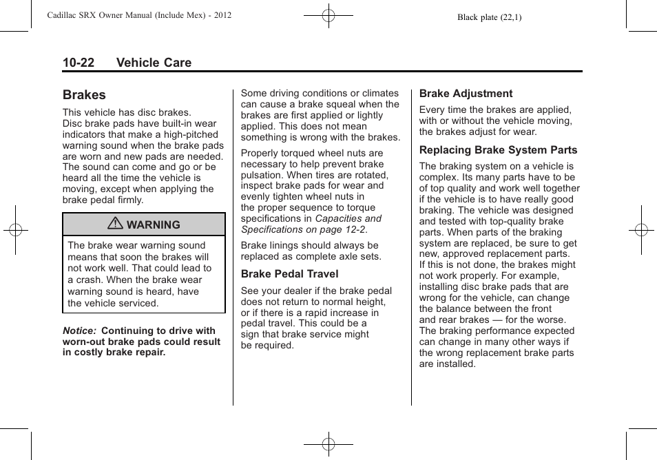 Brakes, Brakes -22, License | Cadillac 2012 SRX User Manual | Page 362 / 512