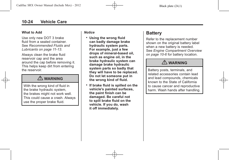 Battery, Battery -24 | Cadillac 2012 SRX User Manual | Page 364 / 512