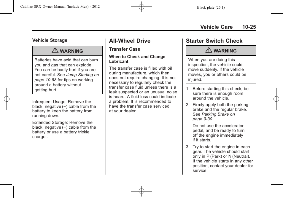 All-wheel drive, Starter switch check, All-wheel drive -25 starter switch check -25 | Electrical | Cadillac 2012 SRX User Manual | Page 365 / 512