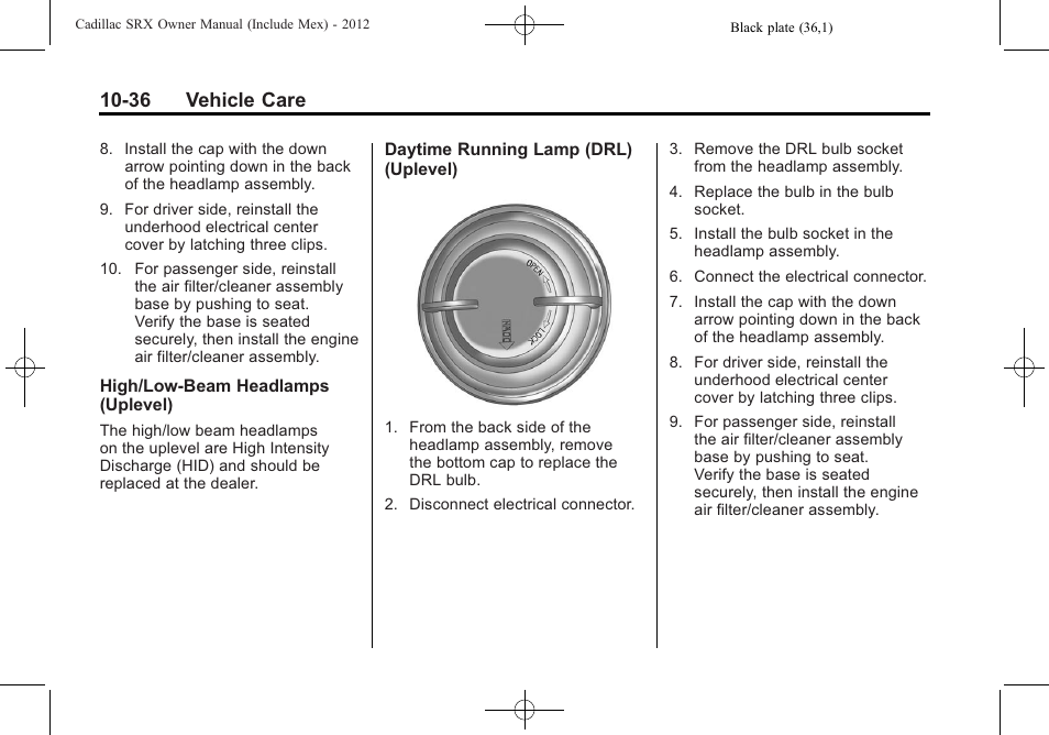 36 vehicle care | Cadillac 2012 SRX User Manual | Page 376 / 512