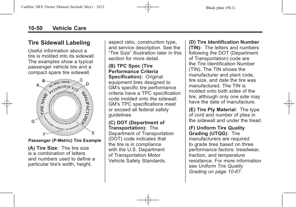 Tire sidewall labeling, Tire sidewall labeling -50 | Cadillac 2012 SRX User Manual | Page 390 / 512