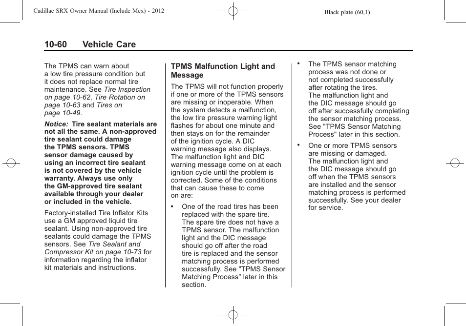 60 vehicle care | Cadillac 2012 SRX User Manual | Page 400 / 512