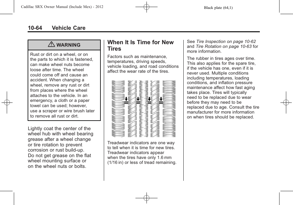 When it is time for new tires, When it is time for new, Tires -64 | Cadillac 2012 SRX User Manual | Page 404 / 512