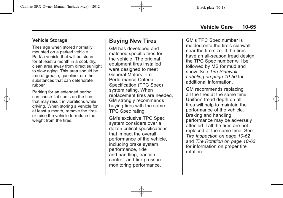 Buying new tires, Buying new tires -65 | Cadillac 2012 SRX User Manual | Page 405 / 512