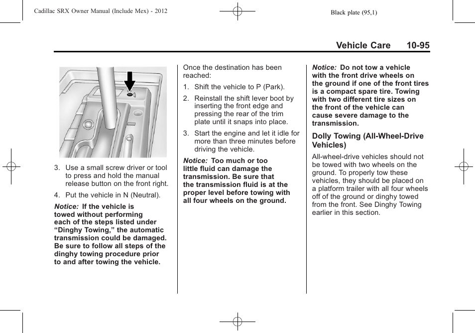 Vehicle care 10-95 | Cadillac 2012 SRX User Manual | Page 435 / 512