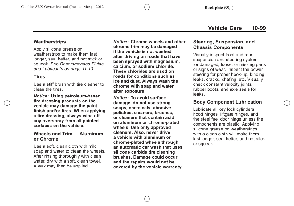 Vehicle care 10-99 | Cadillac 2012 SRX User Manual | Page 439 / 512