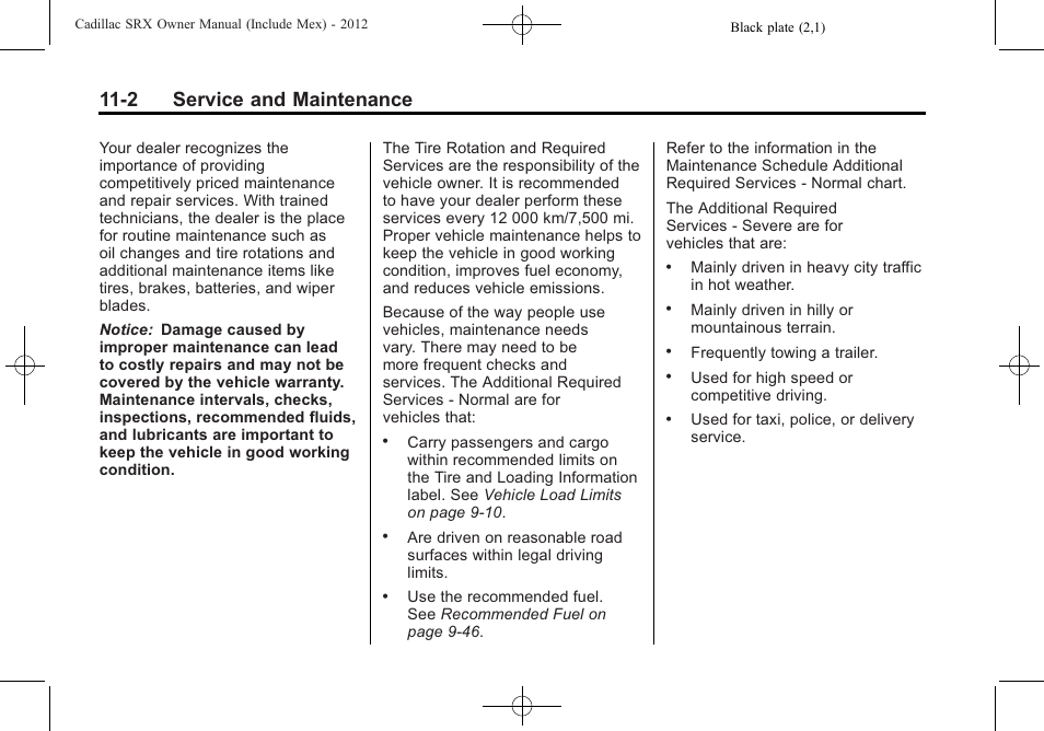 2 service and maintenance | Cadillac 2012 SRX User Manual | Page 446 / 512