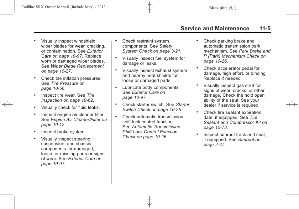 Service and maintenance 11-5 | Cadillac 2012 SRX User Manual | Page 449 / 512