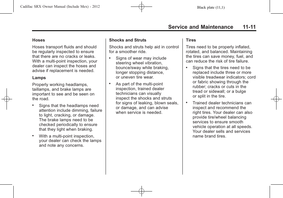 Service and maintenance 11-11 | Cadillac 2012 SRX User Manual | Page 455 / 512
