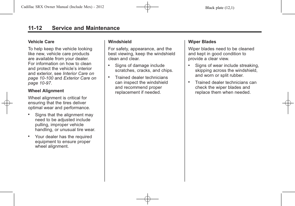 12 service and maintenance | Cadillac 2012 SRX User Manual | Page 456 / 512