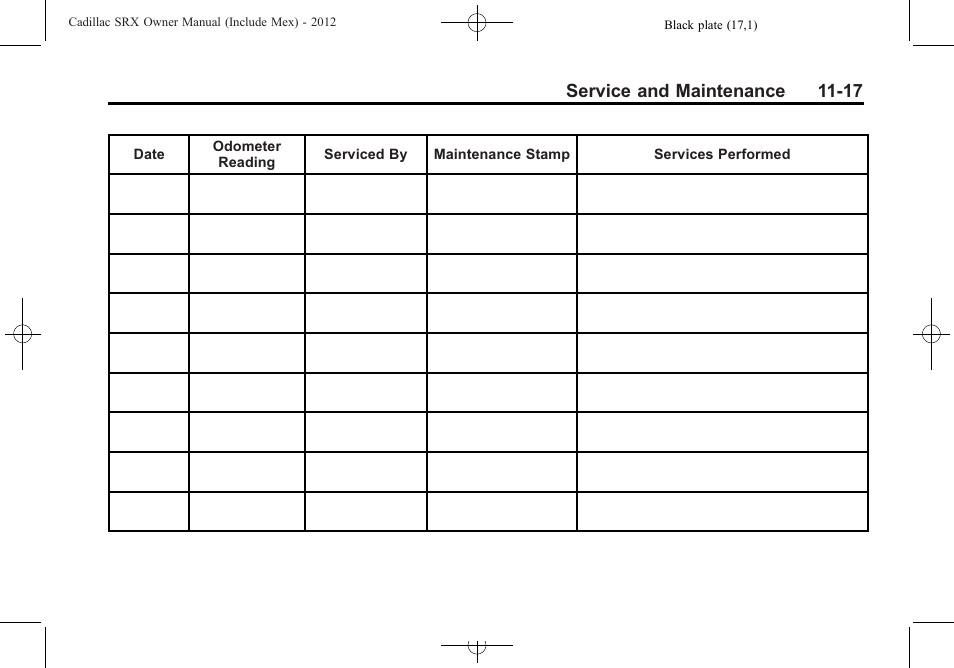 Service and maintenance 11-17 | Cadillac 2012 SRX User Manual | Page 461 / 512