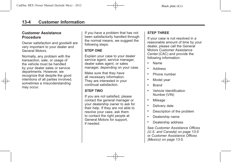 4 customer information | Cadillac 2012 SRX User Manual | Page 470 / 512