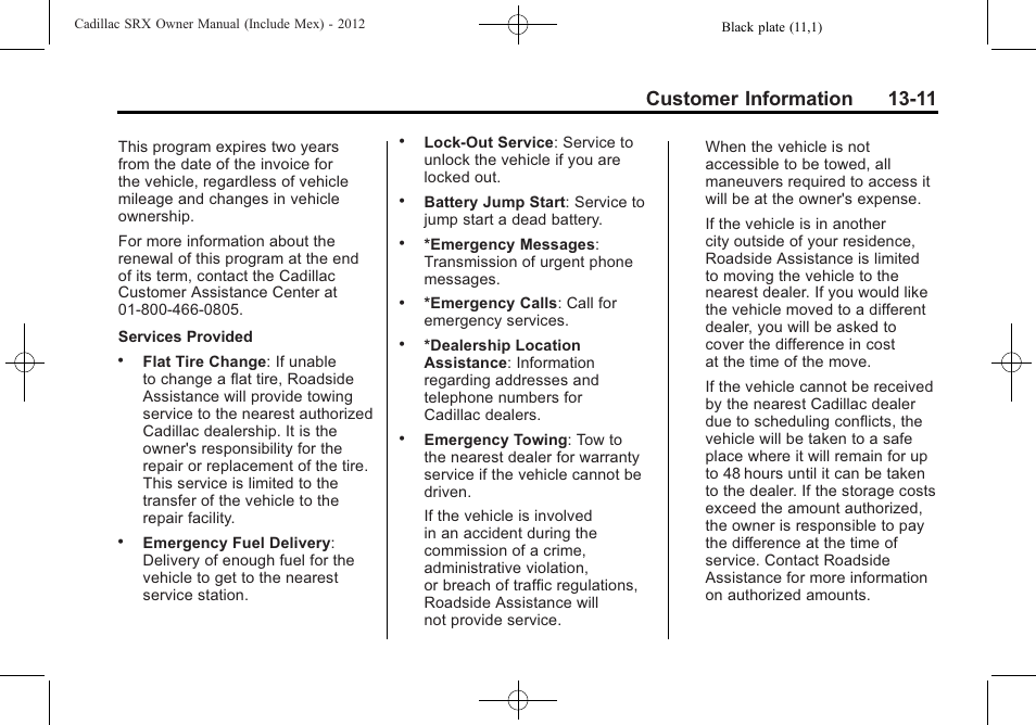 Customer information 13-11 | Cadillac 2012 SRX User Manual | Page 477 / 512