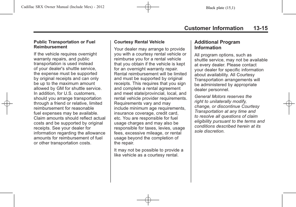 Customer information 13-15 | Cadillac 2012 SRX User Manual | Page 481 / 512