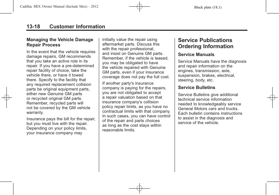 Service publications ordering information, Service publications, Ordering information -18 | Cadillac 2012 SRX User Manual | Page 484 / 512