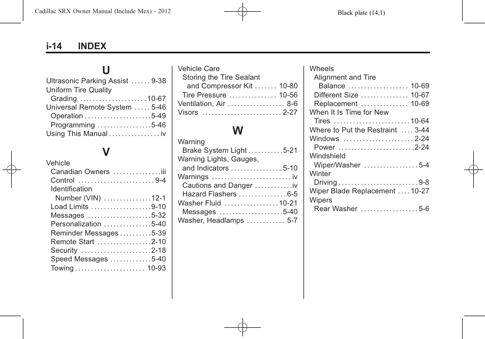 Index_u, Index_v, Index_w | Cadillac 2012 SRX User Manual | Page 512 / 512